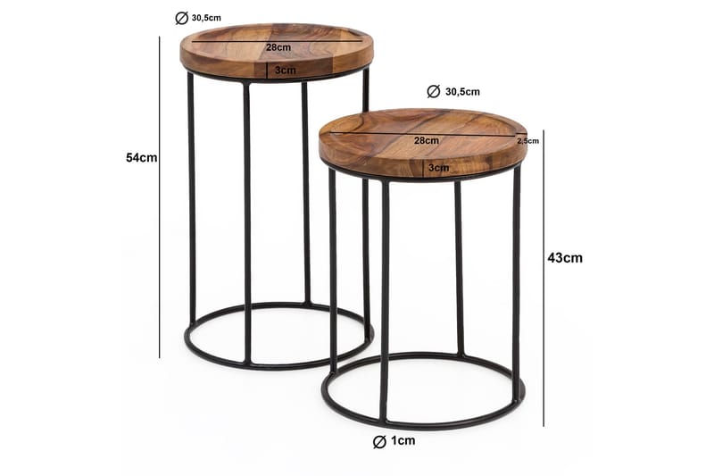 Dewester Indskudsbord 31 cm 2 Bord - Massivt Træ/Sort - Møbler - Borde - Sofabord