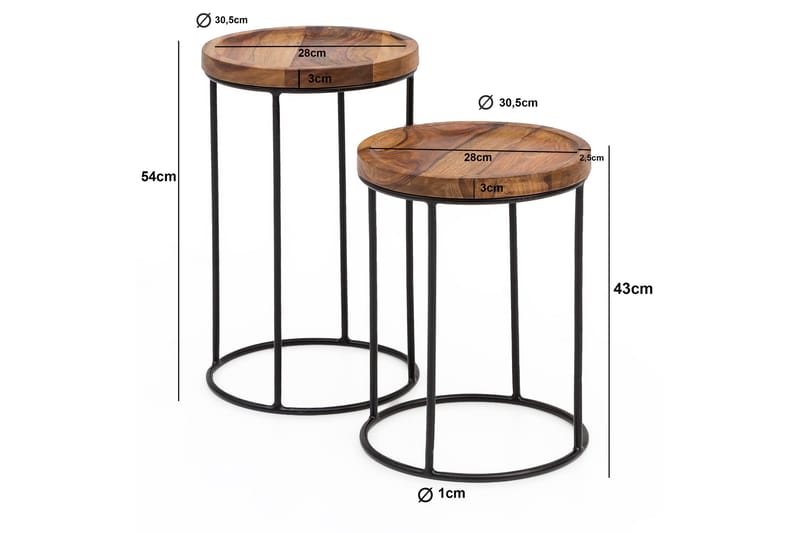 Dewester Indskudsbord 31 cm 2 Bord - Massivt Træ/Sort - Indskudsborde - Sofabord