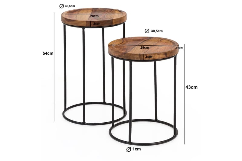 Dewester Indskudsborde 31 cm 2 Borde - Massivt Træ/Sort - Møbler - Borde - Sofabord