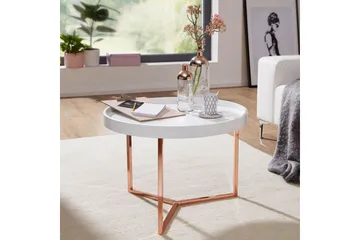 Dhir Sofabord 59 cm Rundt - Hvid/Messing - Møbler - Borde - Sofabord
