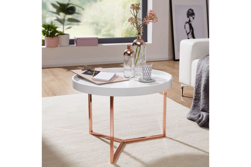 Dhir Sofabord 59 cm Rundt - Hvid/Messing - Møbler - Borde - Sofabord
