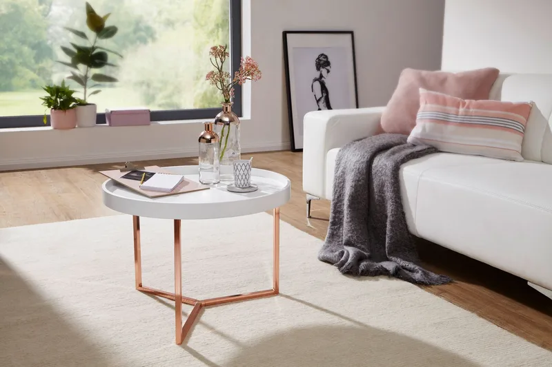 Dhir Sofabord 59 cm Rundt, Hvid/Messing