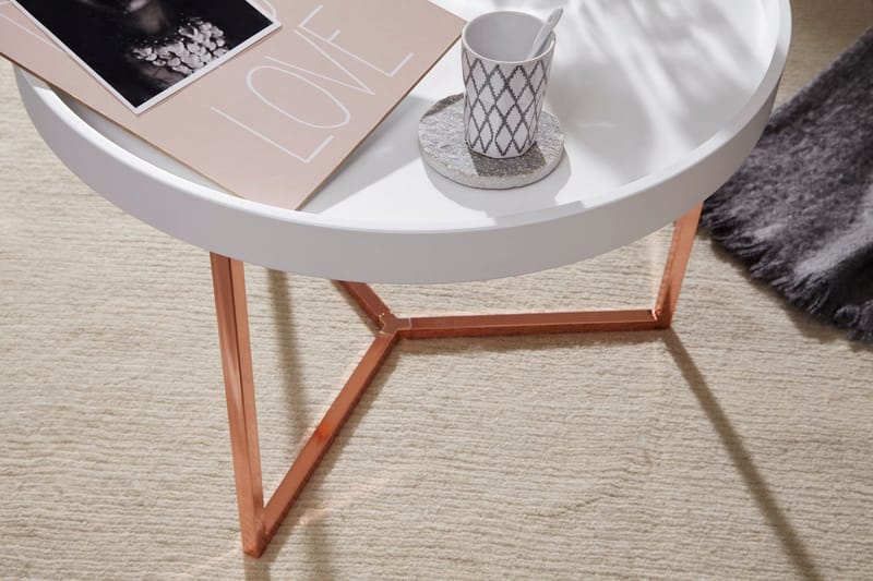 Dhir Sofabord 59 cm Rundt - Hvid/Messing - Møbler - Borde - Sofabord