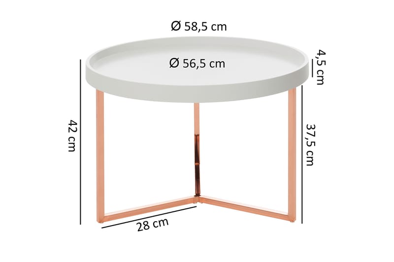 Dhir Sofabord 59 cm Rundt - Hvid/Messing - Møbler - Borde - Sofabord