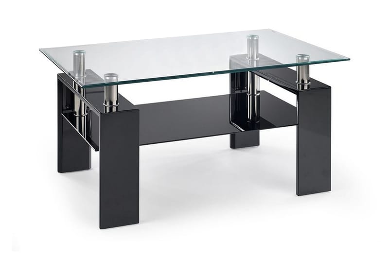 Diana Sofabord 110 cm med Opbevaring Hylde - Glas/Sort - Sofabord