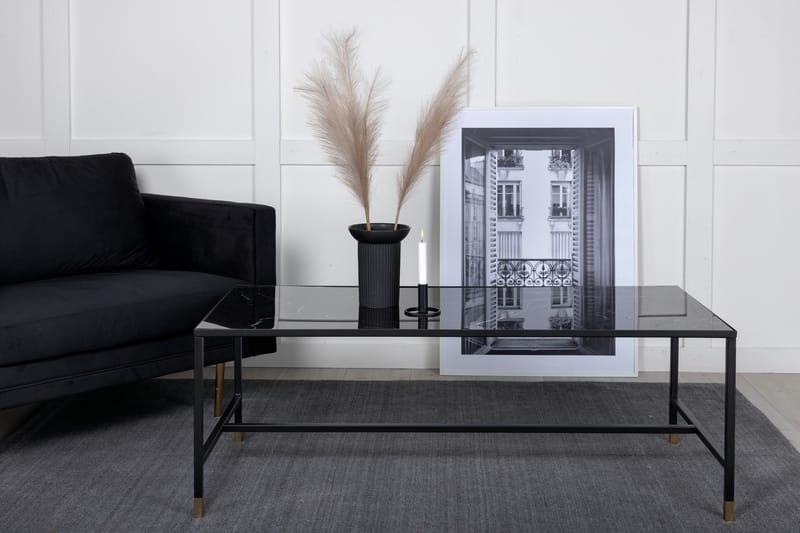 Dipp Sofabord 130 cm Marmormønster, Glass/Svart/Messing