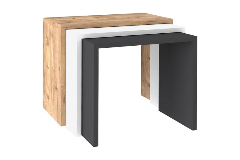Doren Indskudsbord 3stk 50 cm - Valnød|Hvid|Grå - Møbler - Borde - Sofabord