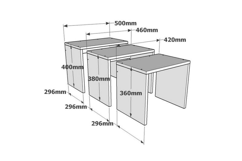 Doren Indskudsbord 3stk 50 cm - Valnød|Hvid|Grå - Sofabord - Indskudsborde