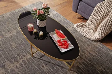 Dredyn Sofabord 110 cm Ovalt - Glas/Sort/Guld - Møbler - Borde - Sofabord