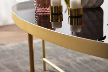 Dredyn Sofabord 110 cm Ovalt - Glas/Sort/Guld - Møbler - Borde - Sofabord