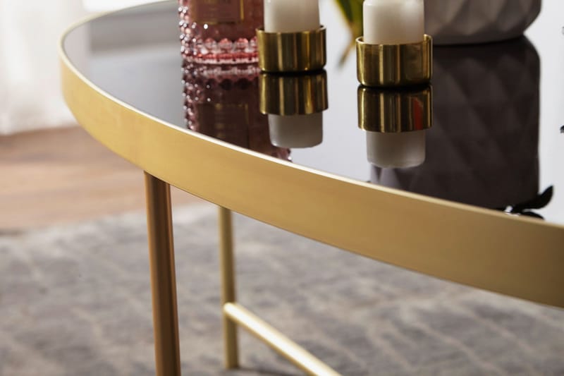 Dredyn Sofabord 110 cm Ovalt - Glas/Sort/Guld - Møbler - Borde - Sofabord