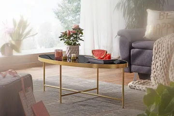 Dredyn Sofabord 110 cm Ovalt - Glas/Sort/Guld - Møbler - Borde - Sofabord