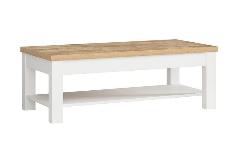 Dreviso Sofabord 130 cm med Opbevaring Hylde - Hvid/Natur - Sofabord