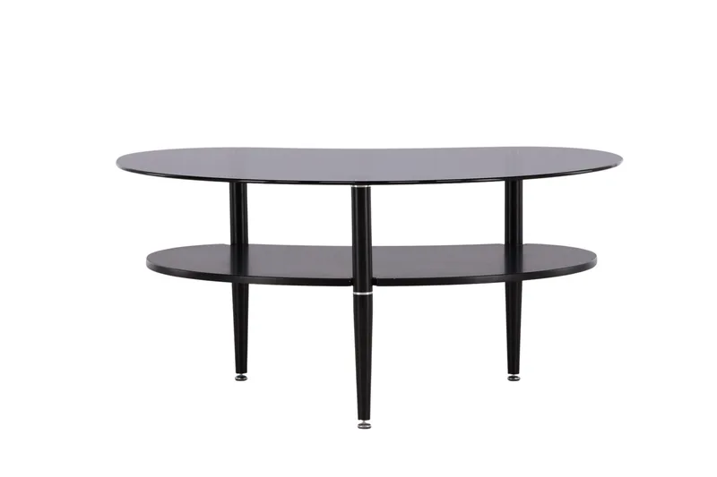 Egg Ovalt Sofabord med Hylde 101x80 cm i Glas med Metalben, Røggrå