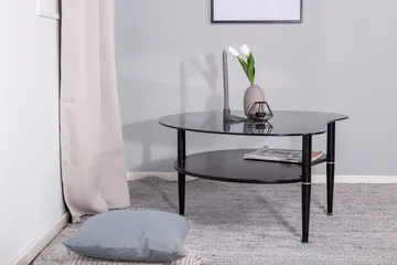 Egg Ovalt Sofabord med Hylde 101x80 cm i Glas med Metalben - Røggrå - Møbler - Borde - Sofabord