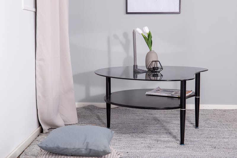 Egg Ovalt Sofabord med Hylde 101x80 cm i Glas med Metalben - Røggrå - Møbler - Borde - Sofabord