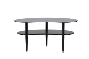 Egg Ovalt Sofabord med Hylde 101x80 cm i Glas med Metalben - Røggrå - Møbler - Borde - Sofabord