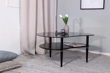 Egg Ovalt Sofabord med Hylde 101x80 cm i Glas med Metalben - Røggrå - Møbler - Borde - Sofabord