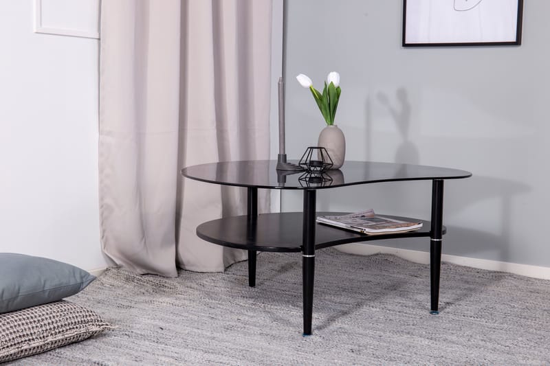 Egg Ovalt Sofabord med Hylde 101x80 cm i Glas med Metalben - Røggrå - Møbler - Borde - Sofabord