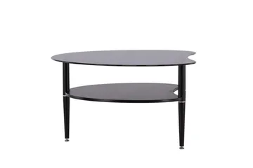 Egg Ovalt Sofabord med Hylde 101x80 cm i Glas med Metalben - Røggrå - Møbler - Borde - Sofabord