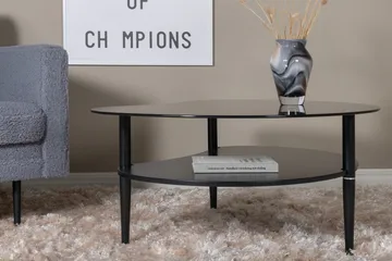 Egg Ovalt Sofabord med Hylde 101x80 cm i Glas med Metalben - Røggrå - Møbler - Borde - Sofabord