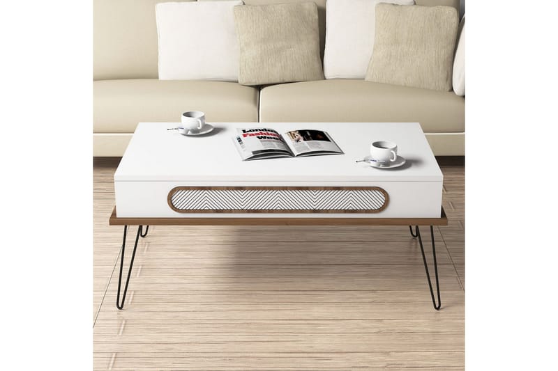 Egolane Sofabord 105 cm med Opbevaring Hylde - Hvid/Natur - Møbler - Borde - Sofabord