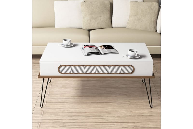 Egolane Sofabord 105 cm med Opbevaring Hylde - Hvid/Natur - Sofabord