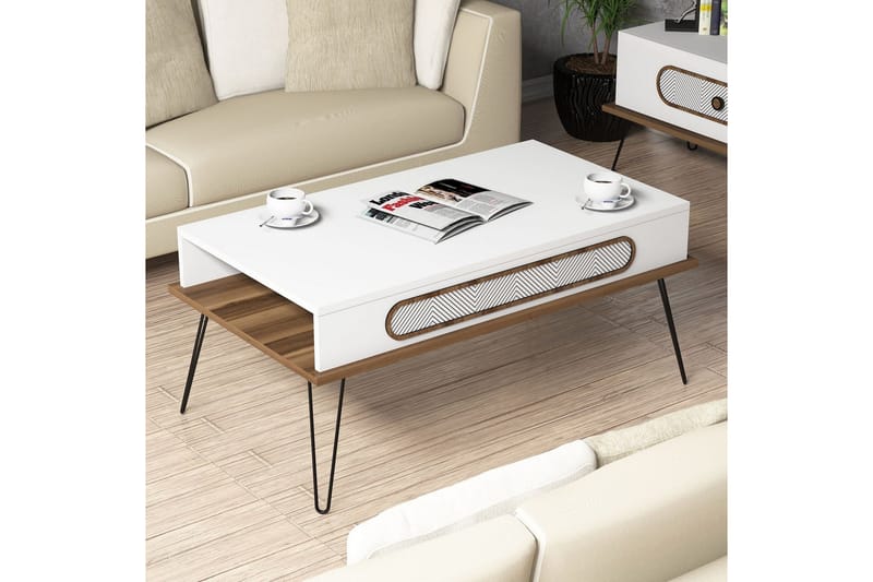 Egolane Sofabord 105 cm med Opbevaring Hylde - Hvid/Natur - Møbler - Borde - Sofabord
