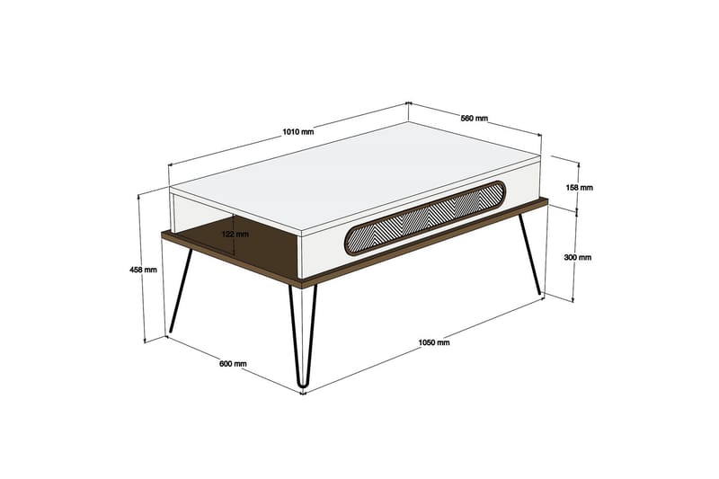 Egolane Sofabord 105 cm med Opbevaring Hylde - Hvid/Natur - Sofabord