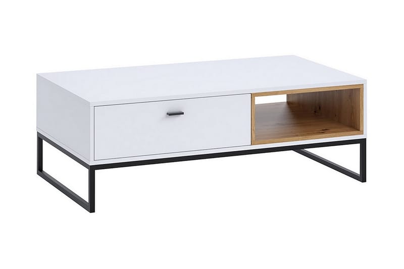 Egomi Sofabord 120 cm med Opbevaring Skuffe + Hylde - Hvid/Natur/Sort - Møbler - Borde - Sofabord