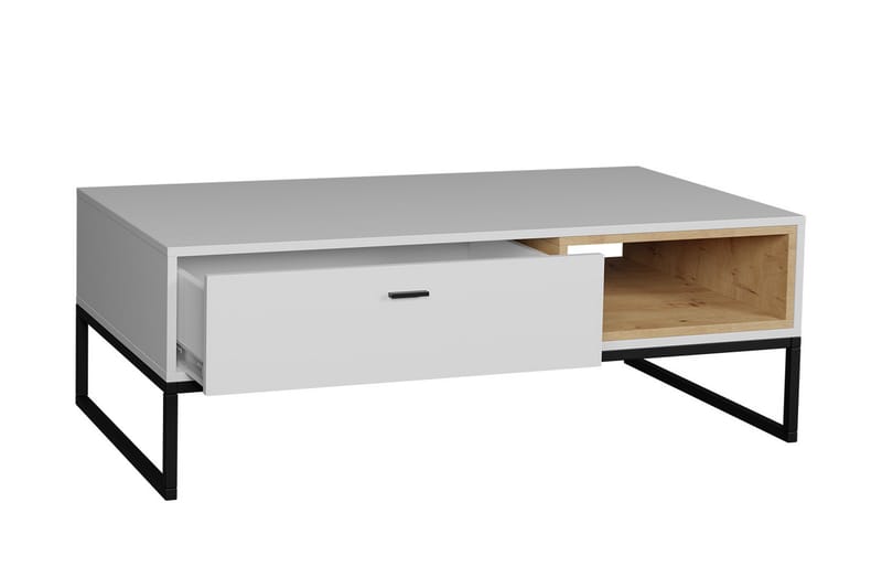 Egomi Sofabord 120 cm med Opbevaring Skuffe + Hylde - Hvid/Natur/Sort - Møbler - Borde - Sofabord
