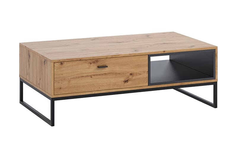 Egomi Sofabord 120 cm med Opbevaring Skuffe + Hylde - Natur/Sort - Møbler - Borde - Sofabord