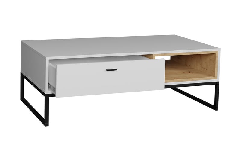 Egomi Sofabord 120 cm med Opbevaring Skuffe + Hylde - Natur/Sort - Møbler - Borde - Sofabord