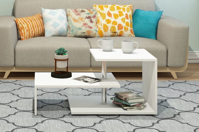 Elegancia Sofabord 100 cm med Opbevaring Hylde - Hvid - Møbler - Borde - Sofabord