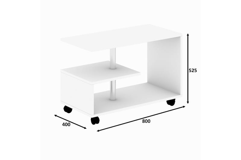 Elegancia Sofabord 80 cm med Opbevaring Hylde på Hjul - Hvid - Sofabord