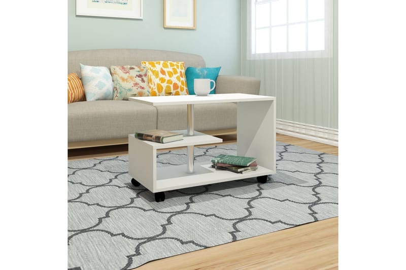 Elegancia Sofabord 80 cm med Opbevaring Hylde på Hjul - Hvid - Møbler - Borde - Sofabord
