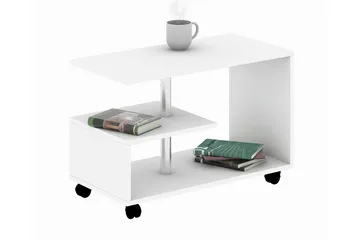 Elegancia Sofabord 80 cm med Opbevaring Hylde på Hjul - Hvid - Møbler - Borde - Sofabord