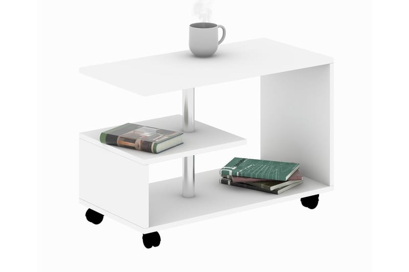 Elegancia Sofabord 80 cm med Opbevaring Hylde på Hjul - Hvid - Møbler - Borde - Sofabord
