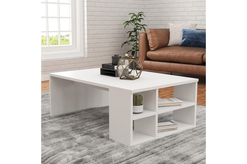 Elegancia Sofabord 90 cm med Opbevaring Hylder - Hvid - Møbler - Borde - Sofabord