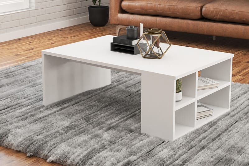 Elegancia Sofabord 90 cm med Opbevaring Hylder - Hvid - Møbler - Borde - Sofabord
