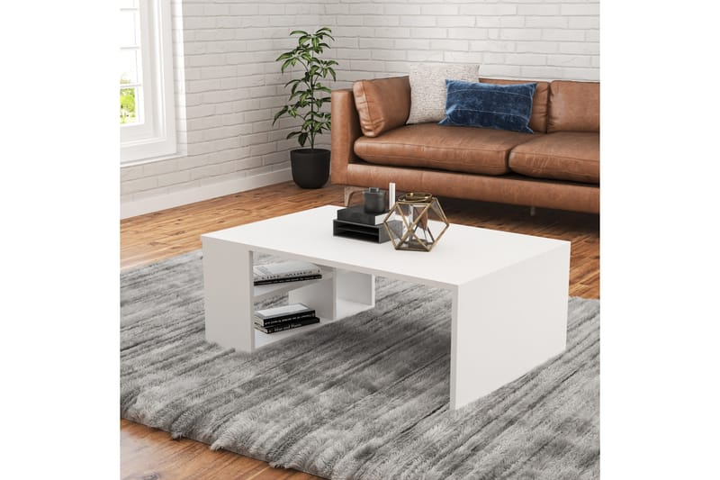 Elegancia Sofabord 90 cm med Opbevaring Hylder - Hvid - Møbler - Borde - Sofabord