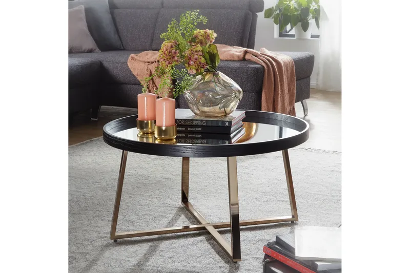 Elphin Sofabord 78 cm Rundt - Glas/Sort - Møbler - Borde - Sofabord