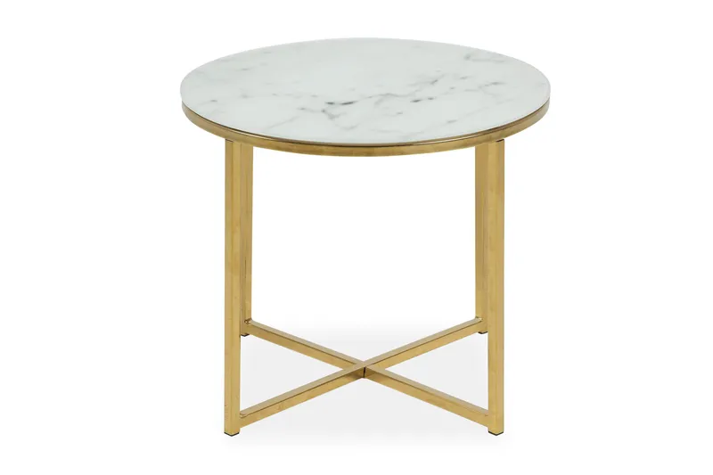 Epiffer Sofabord 50 cm Rundt Marmormønster, Hvid/Grå/Messing
