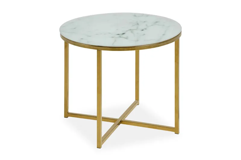 Epiffer Sofabord 50 cm Rundt Marmormønster - Hvid/Grå/Messing - Møbler - Borde - Sofabord