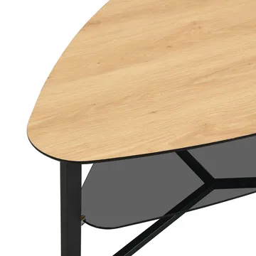 Erlona sofabord 110 cm nyreformet med egetræslook, glashylde og metalstel - egetrælook / sort - Møbler - Borde - Sofabord - Sofabord med opbevaring
