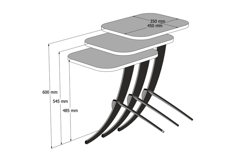 Erykah Indskudsbord 45 cm - Hvid/Sort - Sofabord - Indskudsborde