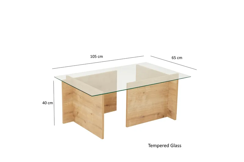 Escape 65 cm Rektangulært Sofabord i Glas med Understel i Træ - Klar - Møbler - Borde - Sofabord