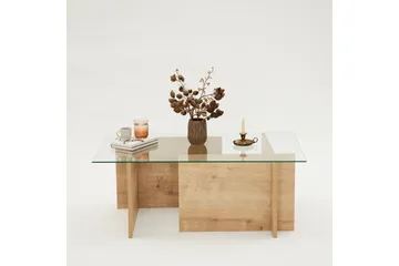 Escape 65 cm Rektangulært Sofabord i Glas med Understel i Træ - Klar - Møbler - Borde - Sofabord