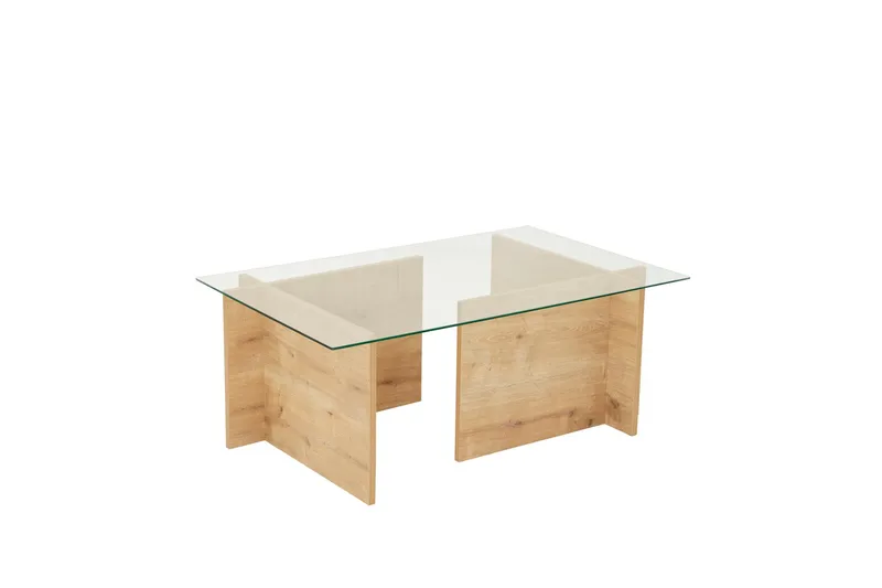 Escape 65 cm Rektangulært Sofabord i Glas med Understel i Træ - Klar - Møbler - Borde - Sofabord