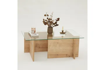 Escape 65 cm Rektangulært Sofabord i Glas med Understel i Træ - Klar - Møbler - Borde - Sofabord